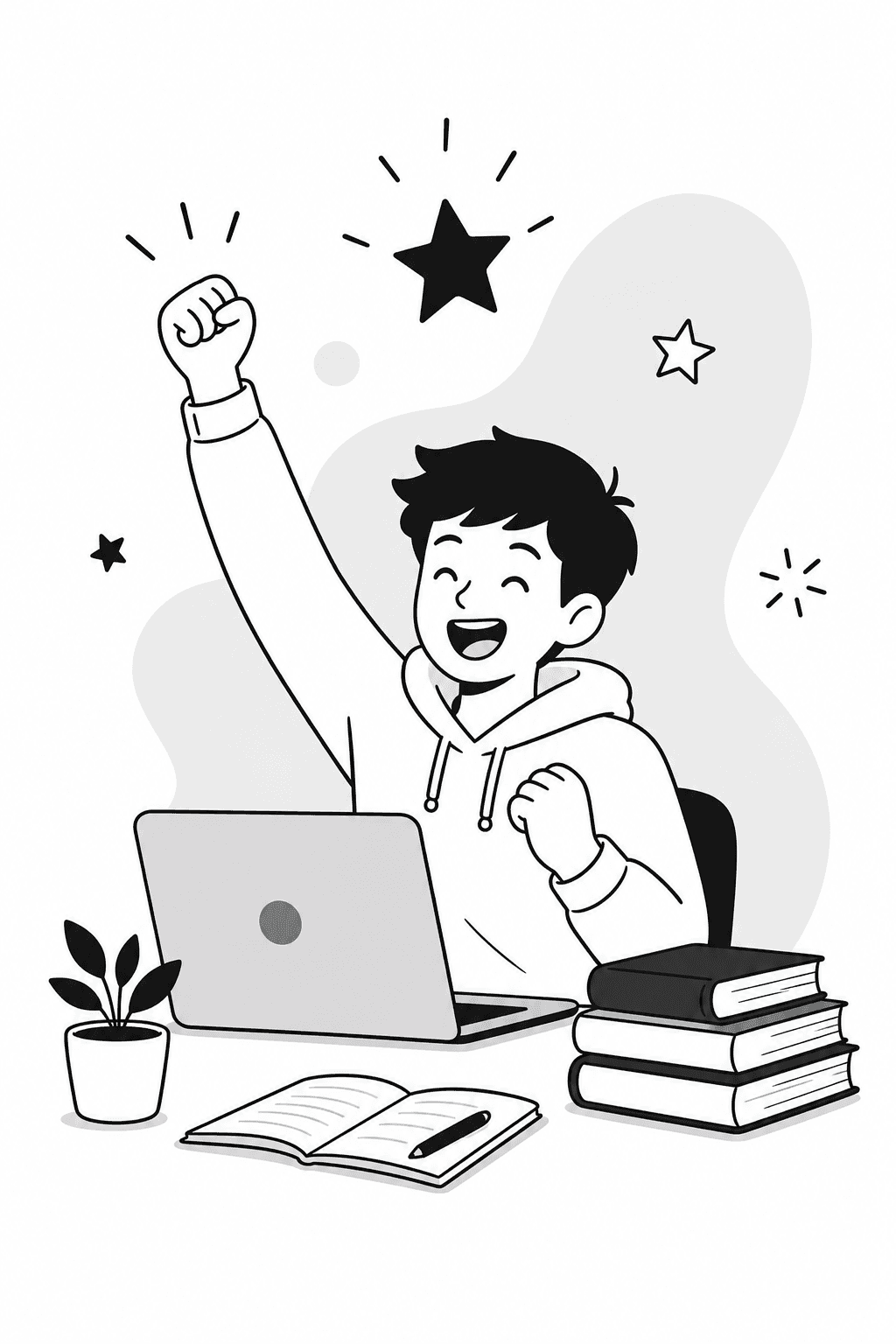 Cartoon learner celebrating course progress